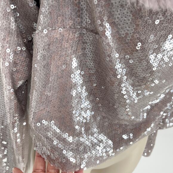 Forever 21 Faux Fur Trim Off Shoulder Sequin Crop Top Sz 3X Lavender Stretch - Picture 3 of 14